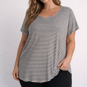 $68 Philosophy Striped Tee Black White Relaxed Fit Tunic Top Size 1X